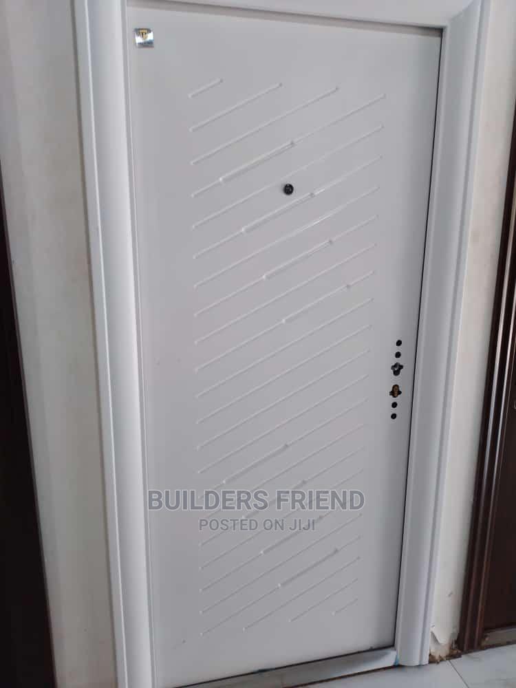 All White Metallic Security Door+Frame With Locks and Handle in Accra