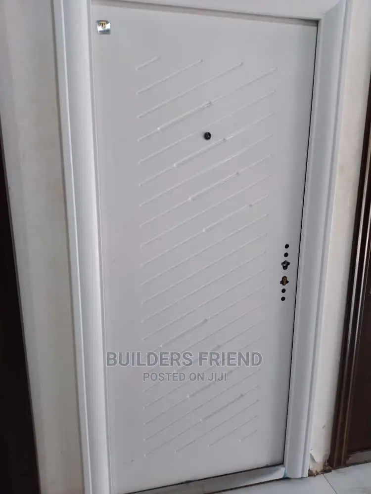 All White Metallic Security Door+Frame With Locks and Handle in Accra