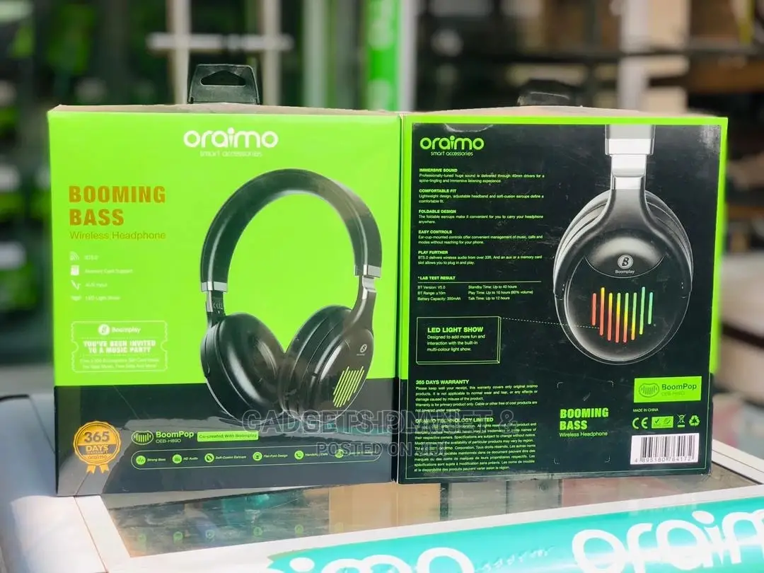 Oraimo OEBH89D Booming BASS OverEar Bluetooth Headphone in Lartebiokorshie Headphones