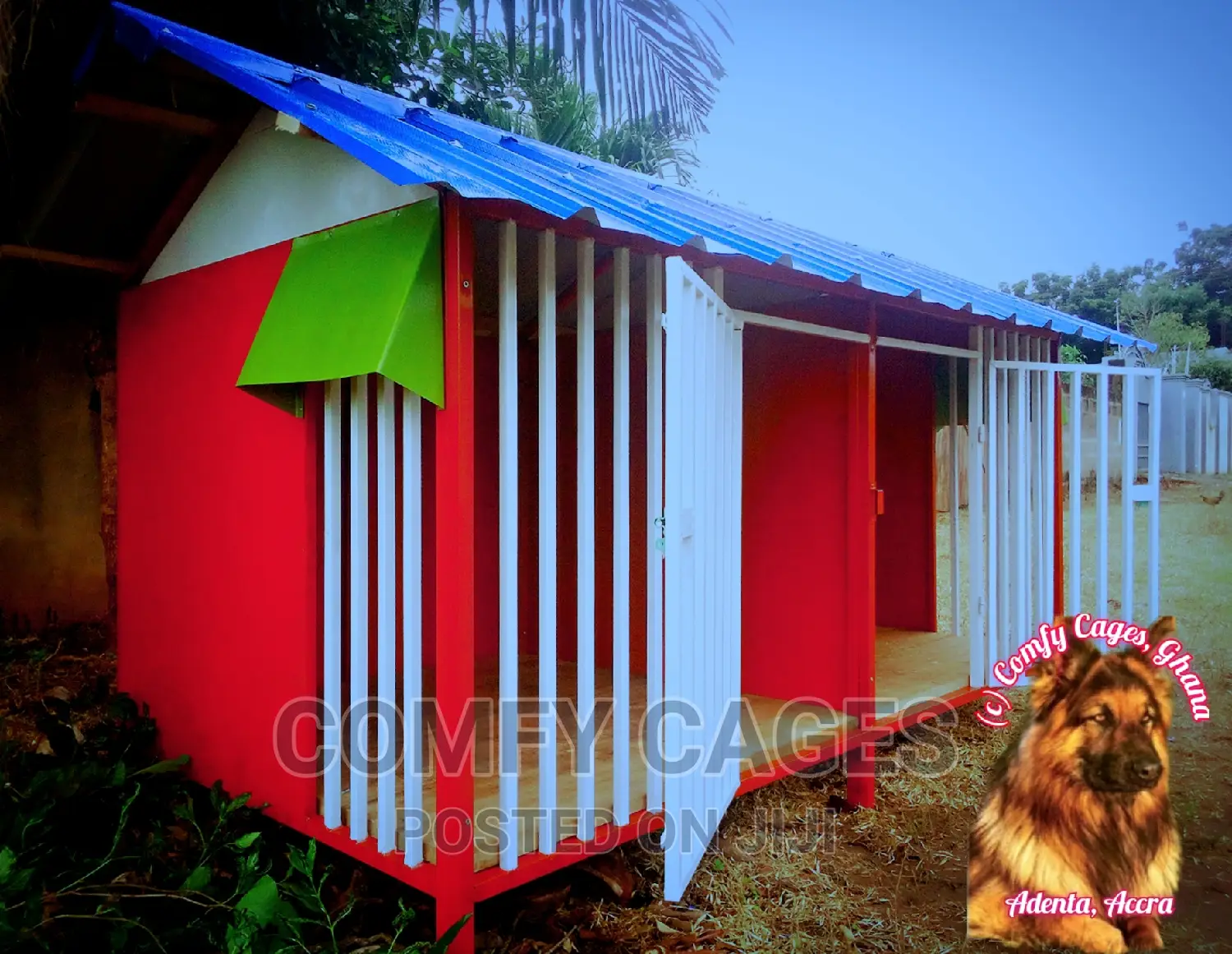 Rugged Double Galvanized Steel Security Dog Cage/House in Adenta Pet