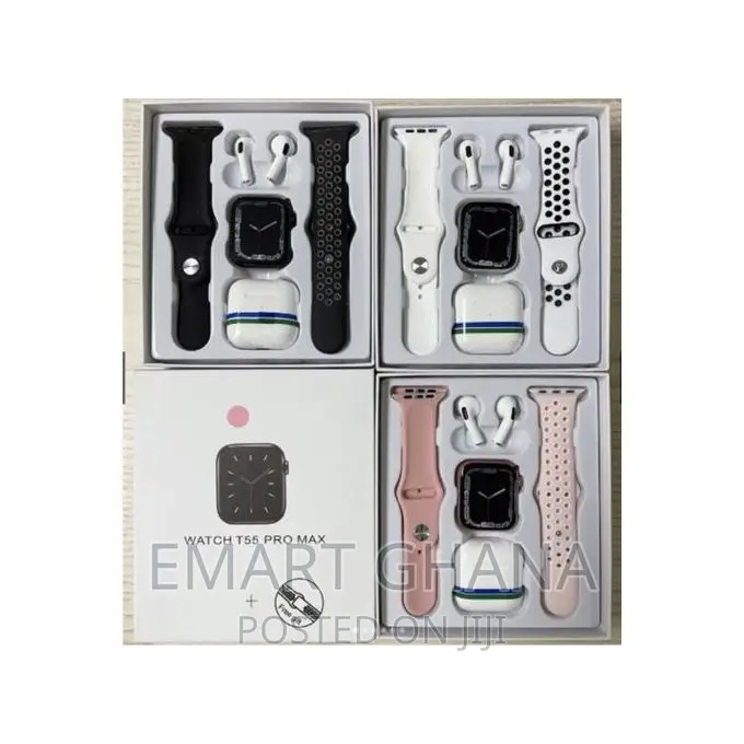 T55 Pro Max 2 in 1 Smart Watch With Earphone Black in Airport Residential Area Smart Watches